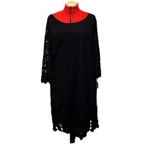NWOT Alfani Womens Crochet-Trim A-line Dress 3X NWT Deep Black